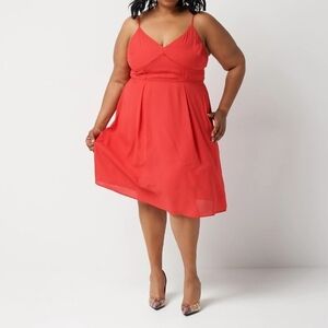 All Worthy Hunter McGrady Sleeveless Chiffon Dress, Ladder Lace Insets, Red